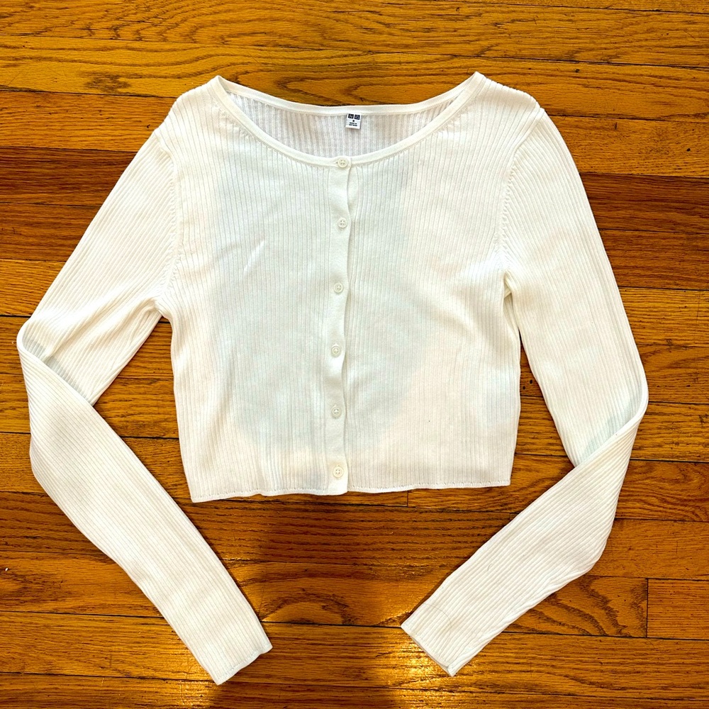 UNIQLO White Ribbed Cropped Cardigan